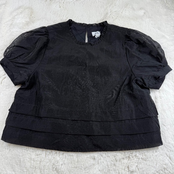 dRA Los Angeles Women's Cropped Ruffled Puff Sleeve Blouse Black Size Medium - Picture 1 of 8